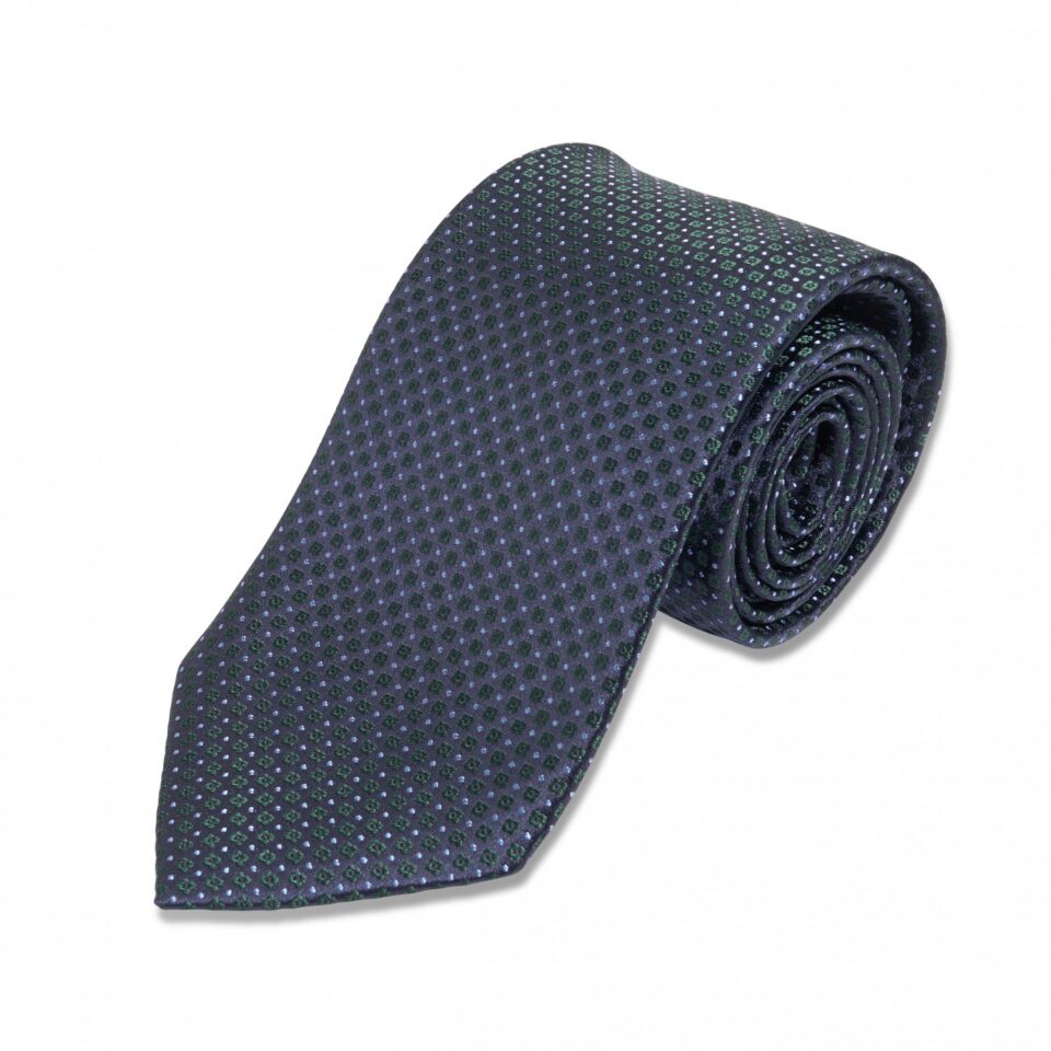 Navy with Green and Light Blue Dots Silk Necktie