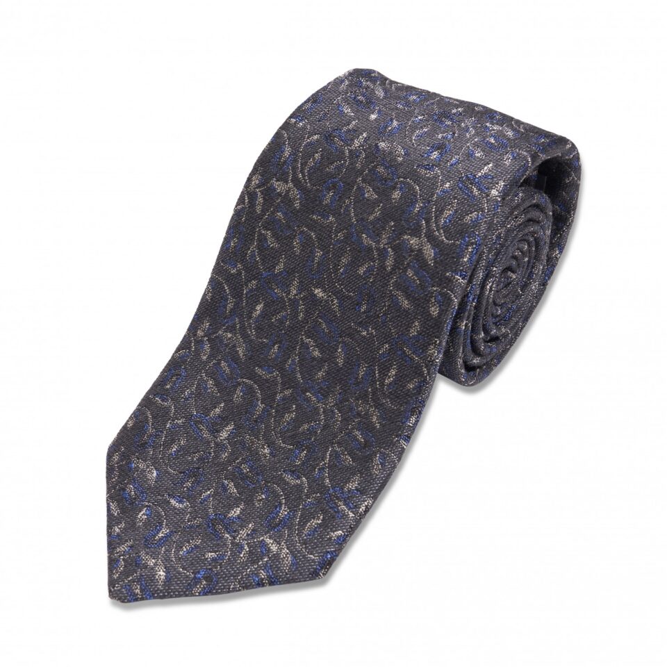 Charcoal Grey with Blue Floral Silk/Wool Necktie
