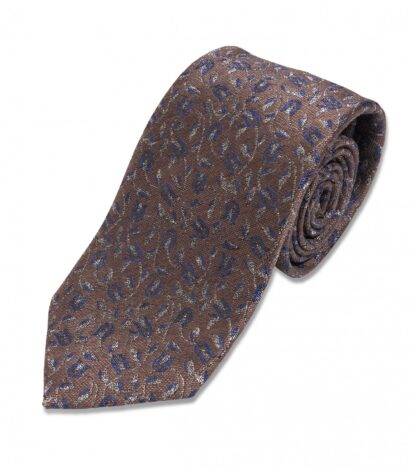 Brown with Blue And Tan Floral Wool/Silk Necktie