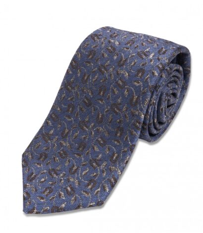 Blue with Dark Brown Floral Silk/Wool Necktie