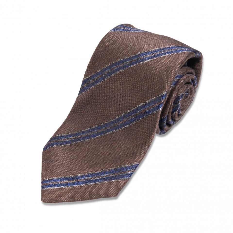 Brown with Blue Stripe Silk/Wool Necktie