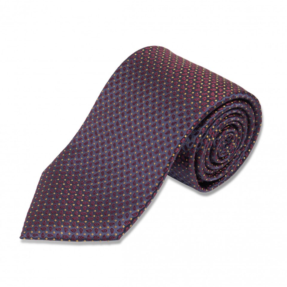 Navy with Red and Yellow Dots Silk Necktie