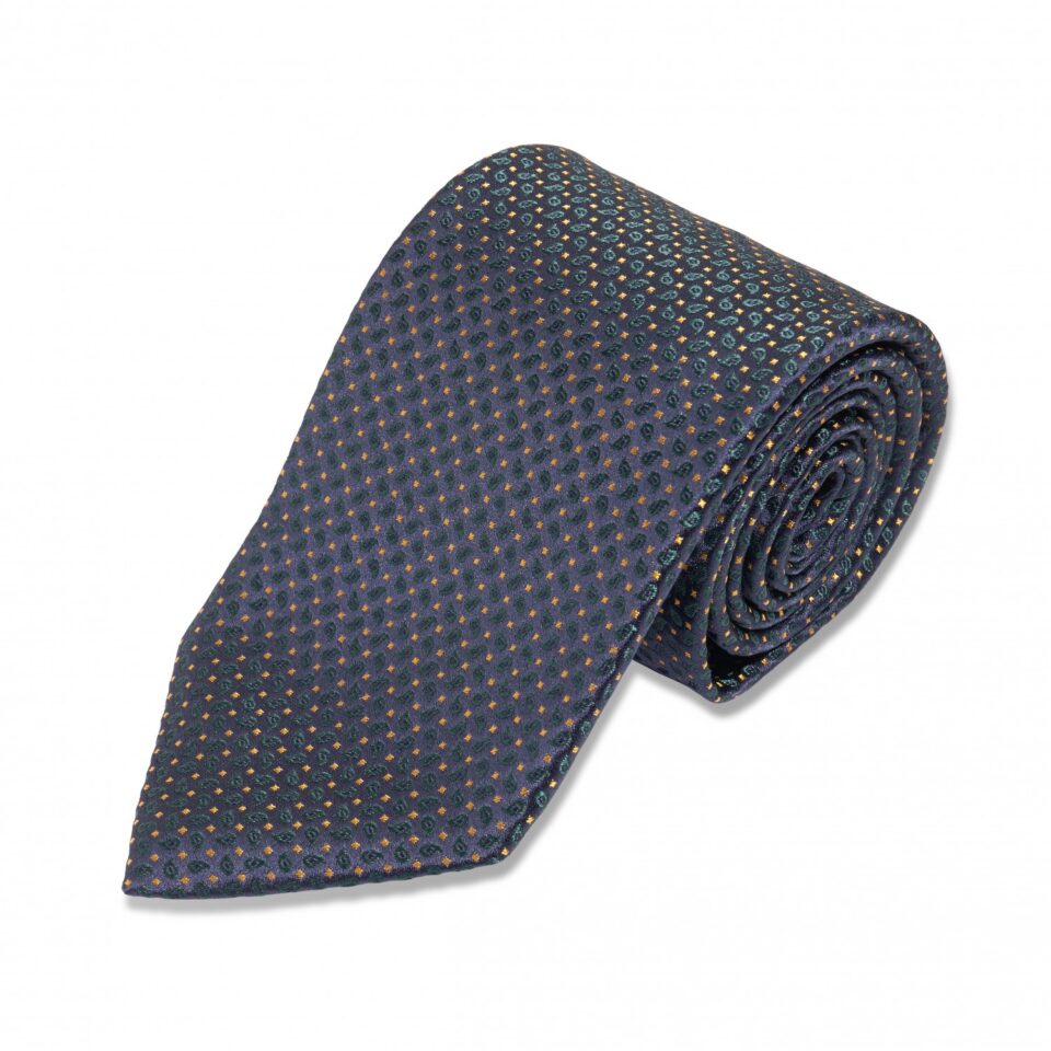 Navy with Green and Yellow Dots Silk Necktie