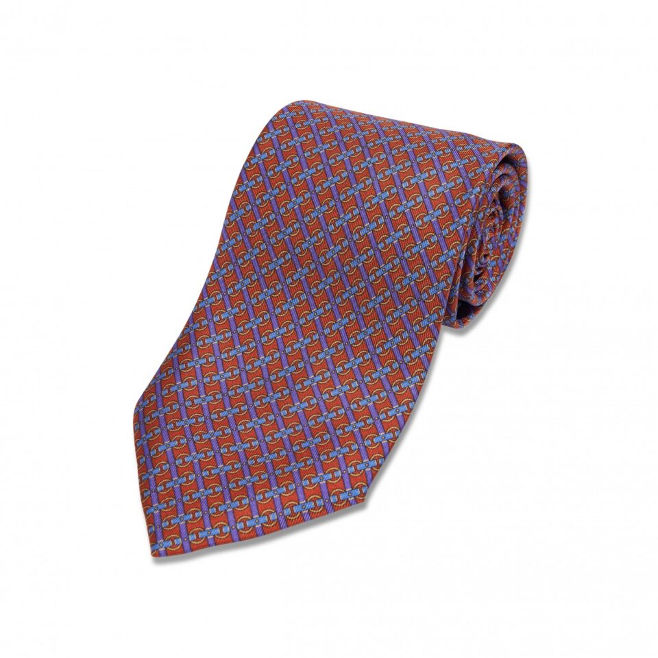 Orange, Purple, Blue and Yellow Horse Bit Silk Necktie