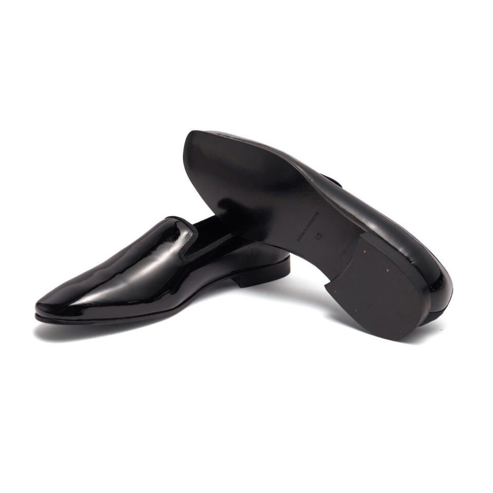 (product) Black Patent Slip-On Tuxedo Shoe