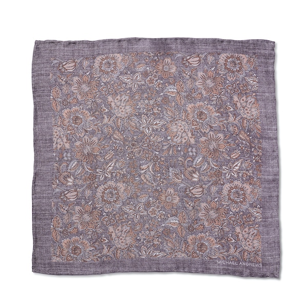 (product) Grey & Tan Floral Pocket Square