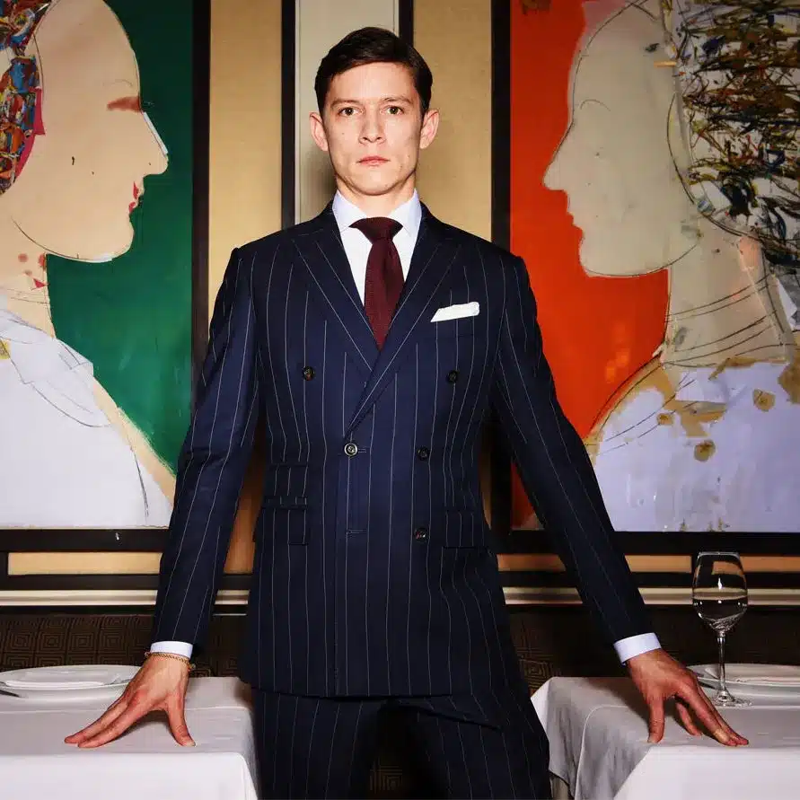Pierre Siue Wearing Blue Pinstripe MAB Suit At Daniel