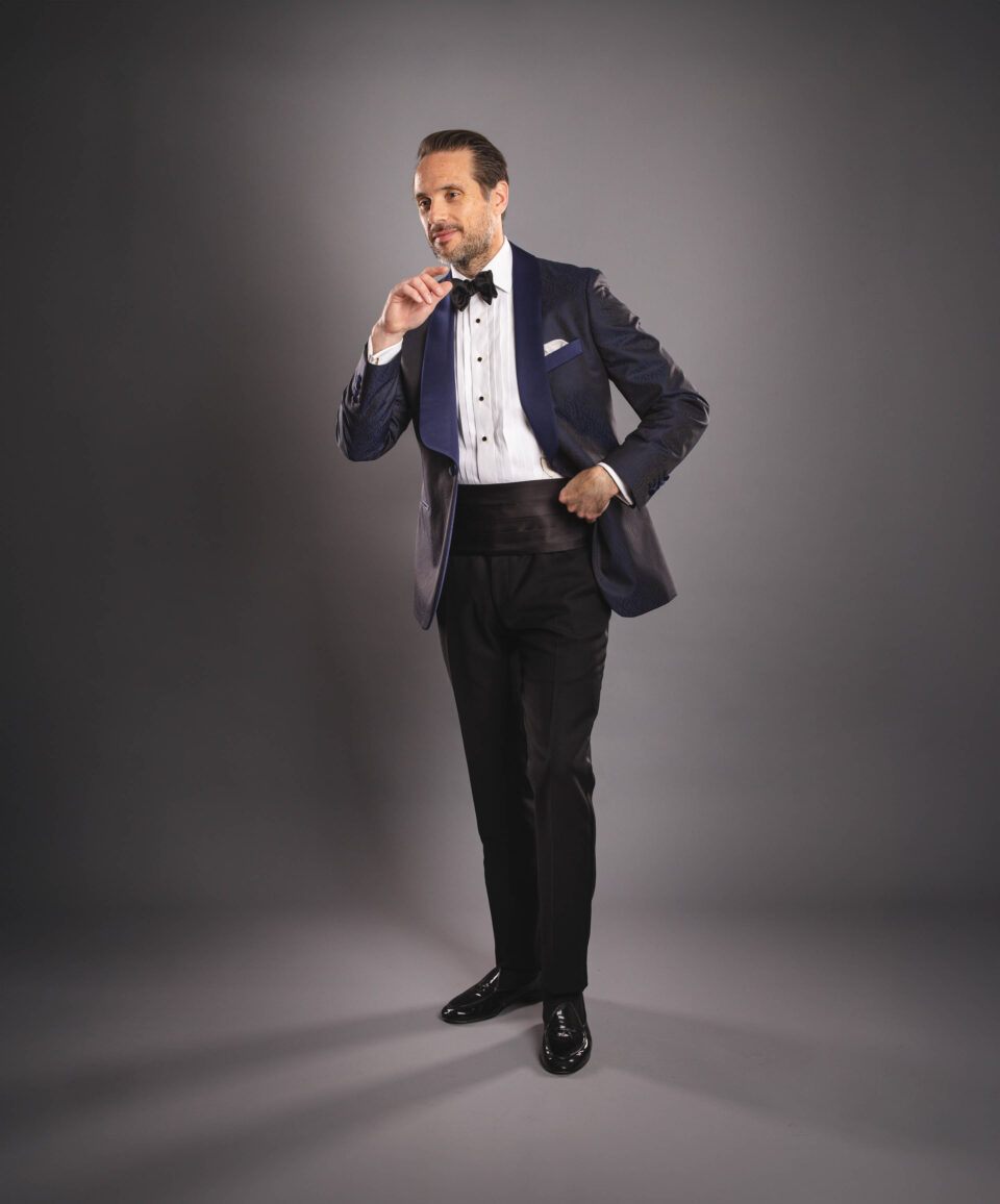 Blue and Black Jacquard Shawl Collar Dinner Jacket - He Spoke Style Shop