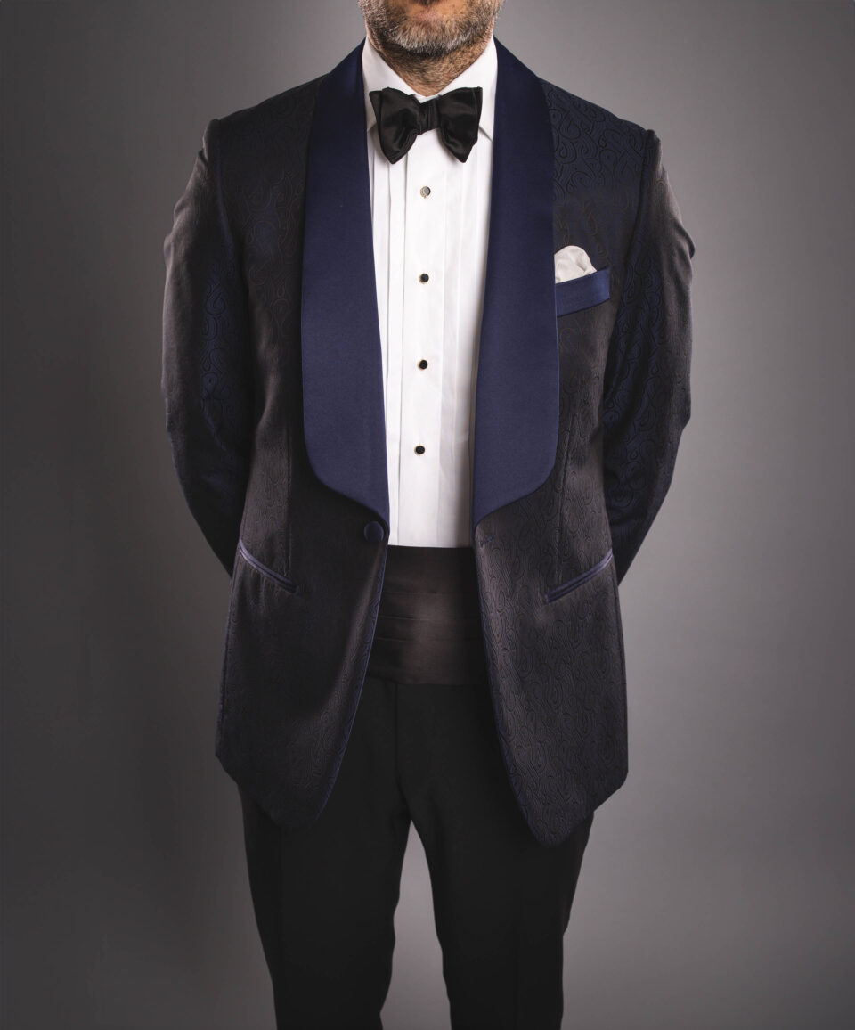 Blue and Black Jacquard Shawl Collar Dinner Jacket - He Spoke Style Shop