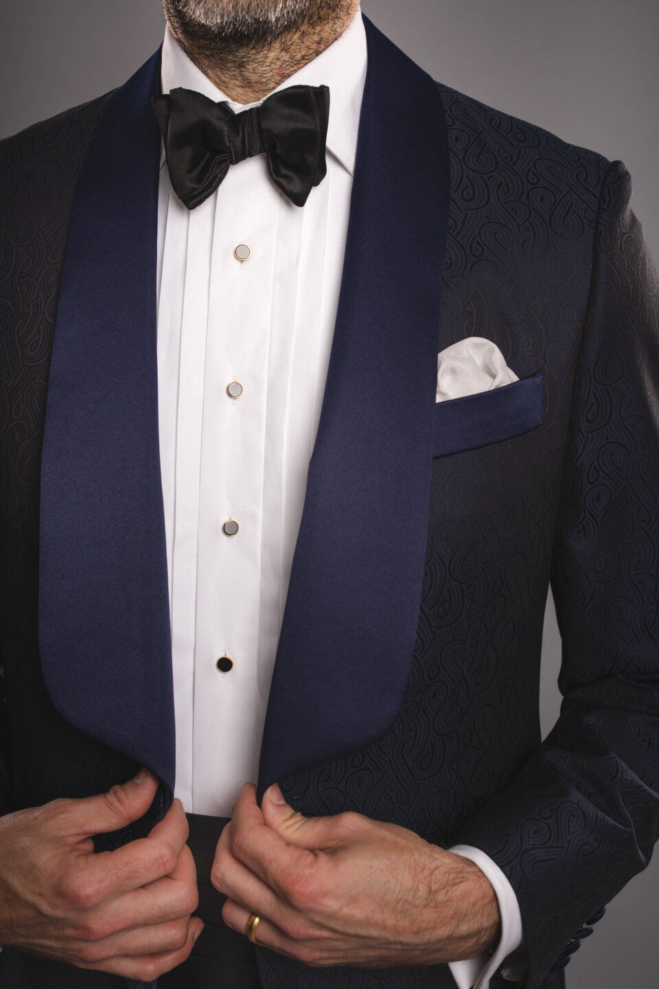 Blue and Black Jacquard Shawl Collar Dinner Jacket - He Spoke Style Shop