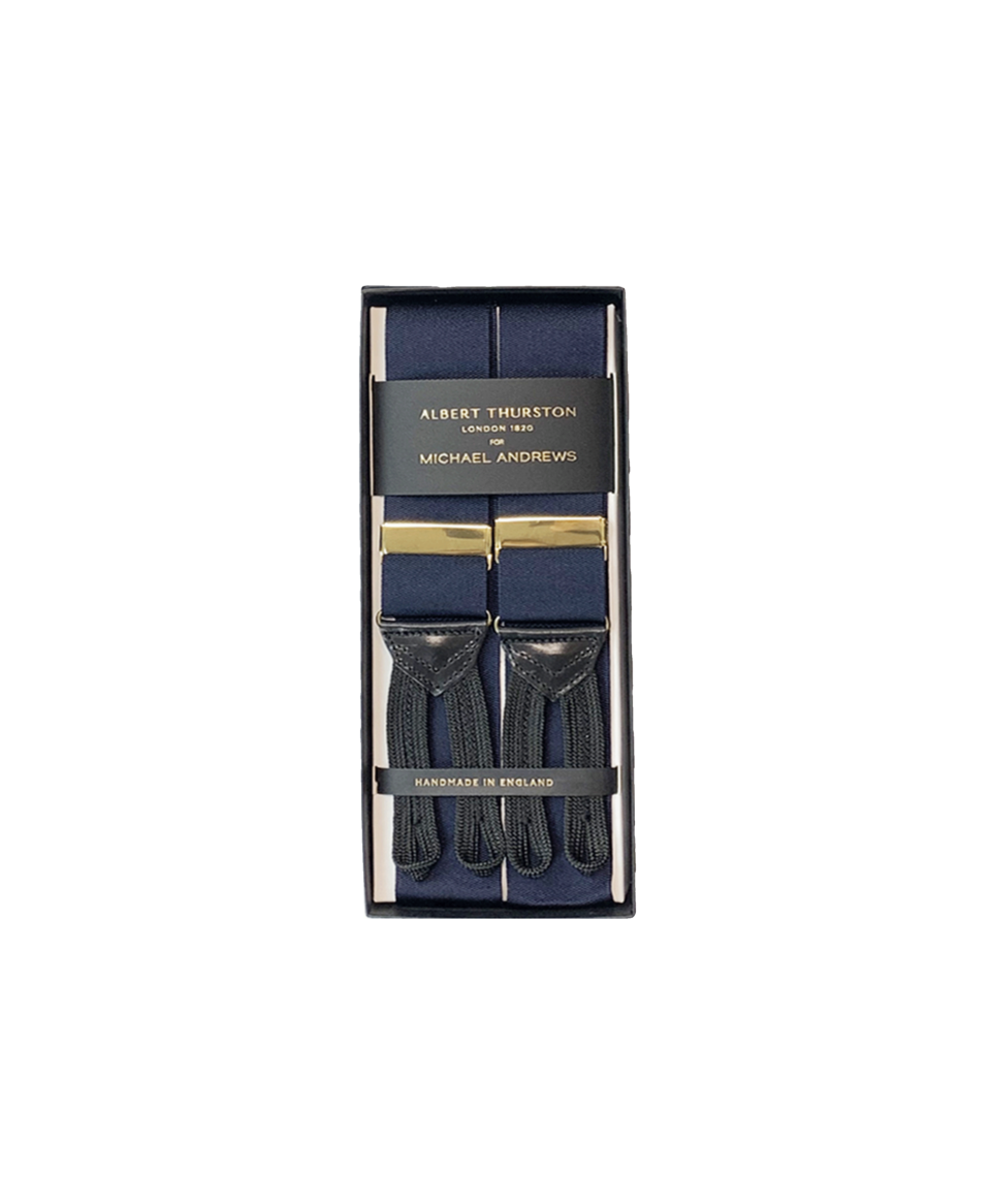 Albert Thurston Midnight Blue Suspenders With Gold Hardware - He Spoke Style Shop
