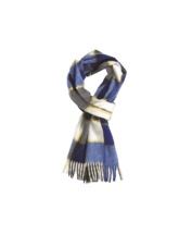 Cobalt White Yellow Framed Buffalo Check Cashmere Scarf