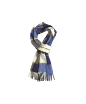 Cobalt White Yellow Framed Buffalo Check Cashmere Scarf