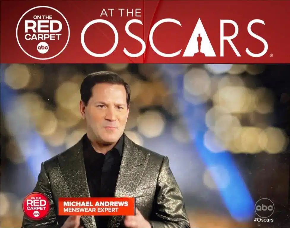 Michael Andrews, Menswear Expert, at the Oscars 2024 Red Carpet on ABC