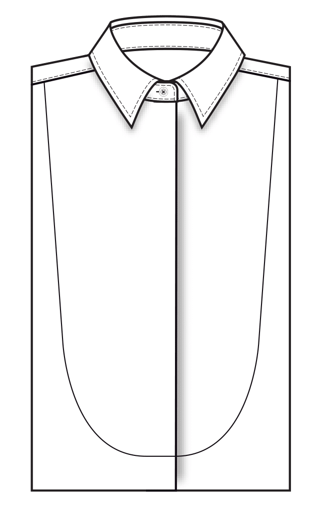 06 Rounded Bib with Hidden Buttons Womens Shirt Front Style Diagram
