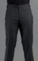 Back view of grey wool MTM tuxedo trousers showcasing the tailored fit