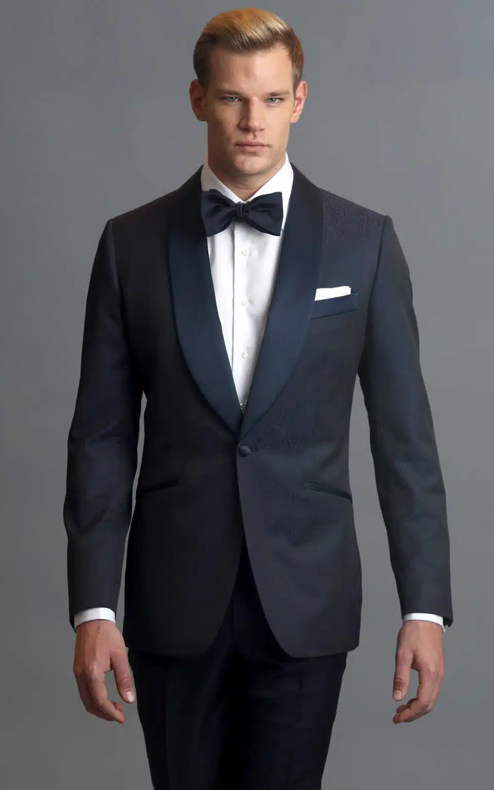 (product) Navy Blue Geo Pattern One-Button MTM Dinner Jacket