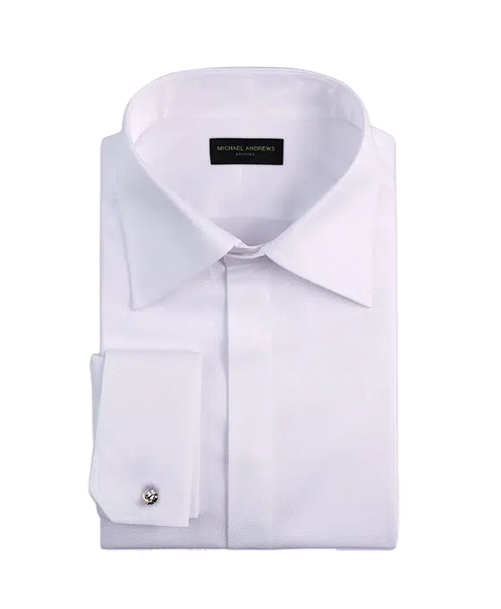 (product) White Pique Hidden Placket Classic Collar Shirt