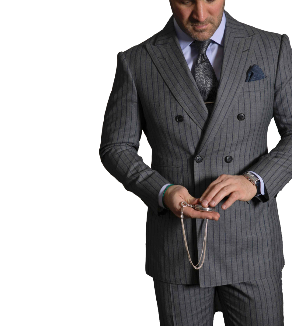 Made-to-measure Grey Herringbone with Blue Statement Stripe Suit