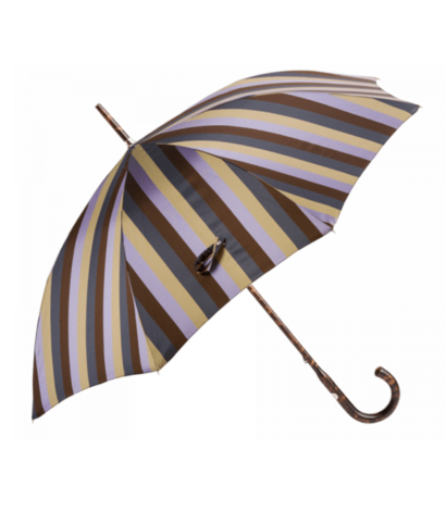 Brown and Lavender Wide Multicolor Awning Stripe Umbrella with Hickory Shaft and Horn End