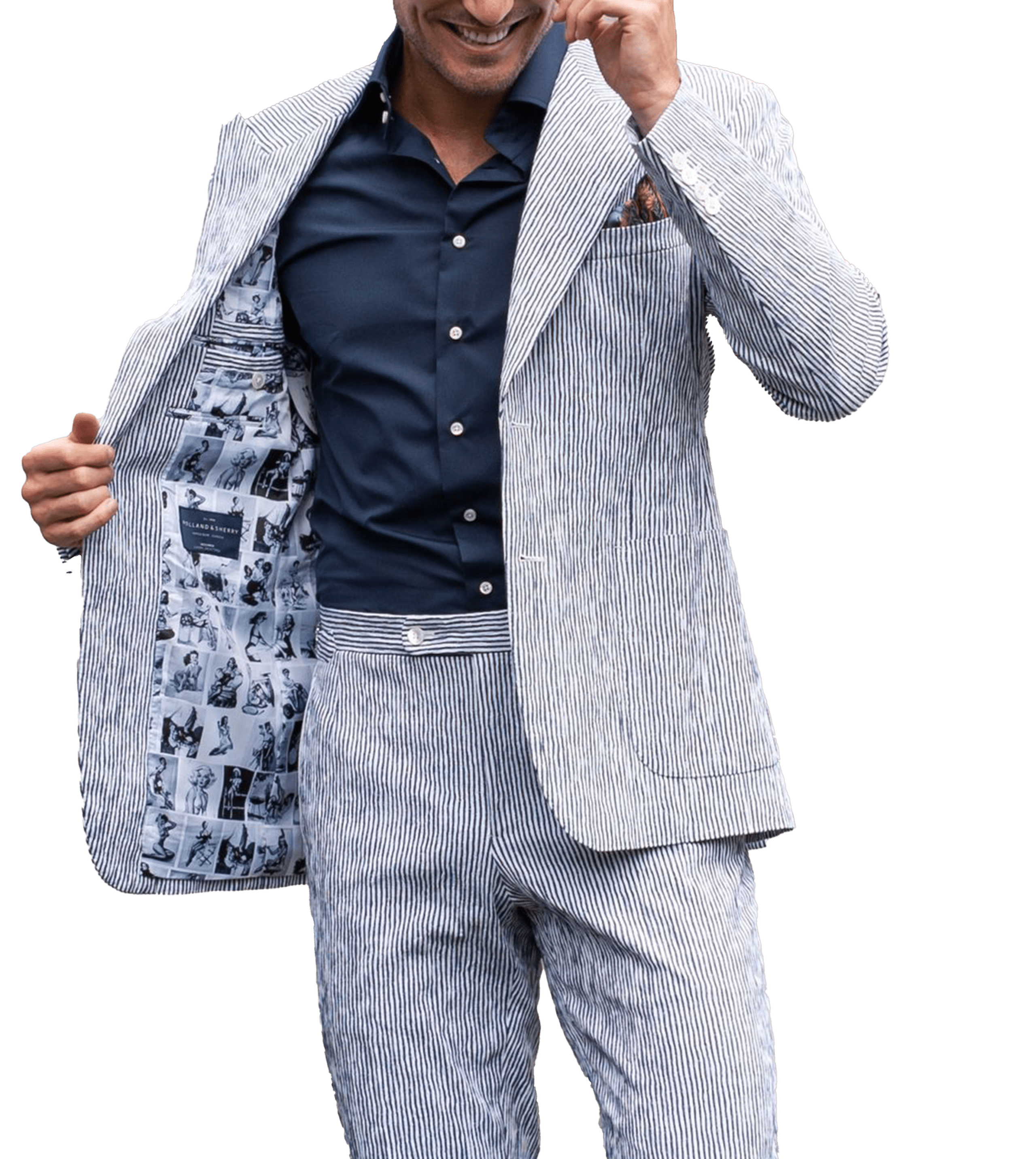 Irregular Stripe Seersucker Suit | Michael Andrews Bespoke, New 