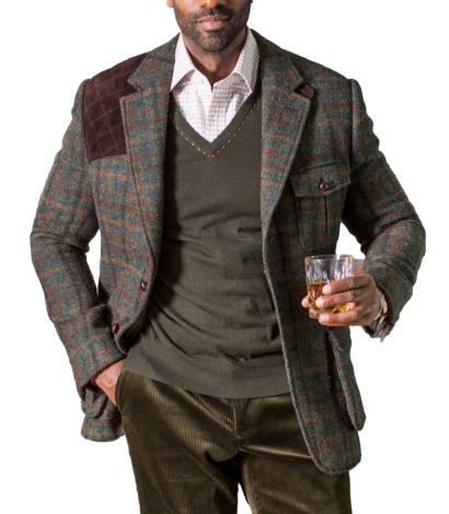 Green with Multicolored Overchecks Shooting Jacket