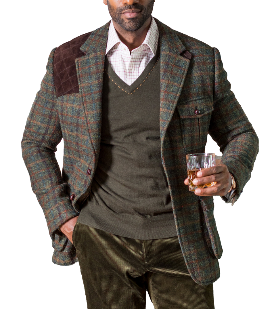 Green with Multicolored Overchecks Shooting Jacket