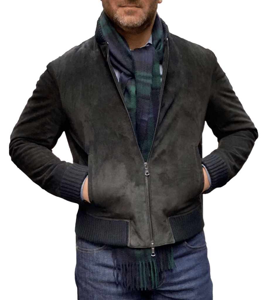 Michael Andrews Bespoke | Black Lamb Suede Bomber Jacket