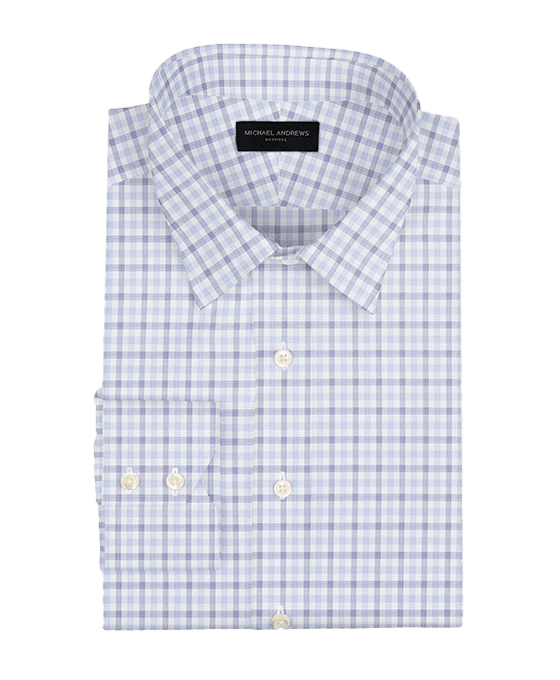 (product) Light Blue and Red Check Easy Care Poplin Dress Shirt