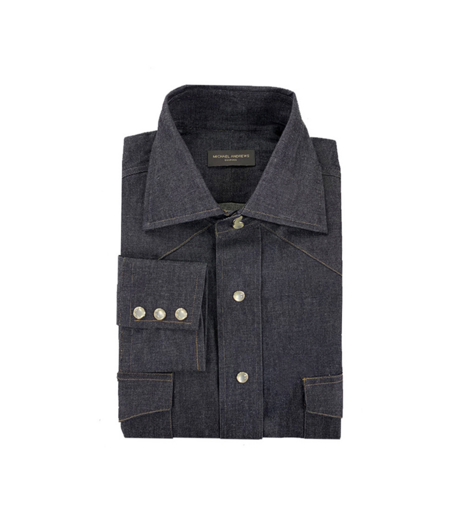 (product) Med Indigo Lightweight Denim Western Shirt