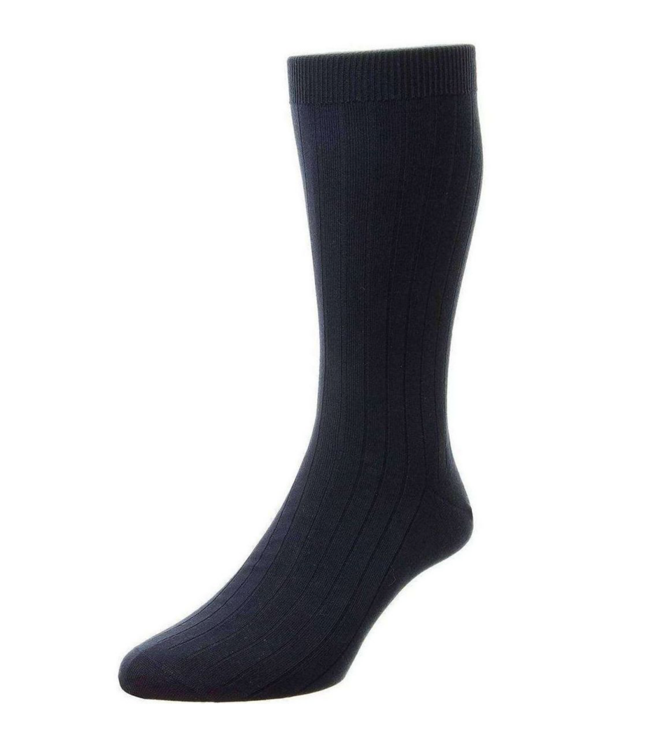 (product) Pantherella Highbury Wool Houndstooth Mid-Calf Socks - Navy