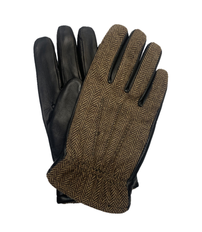 (product) Brown Herringbone & Lambskin Gloves