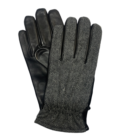 (product) Black Herringbone & Lambskin Gloves