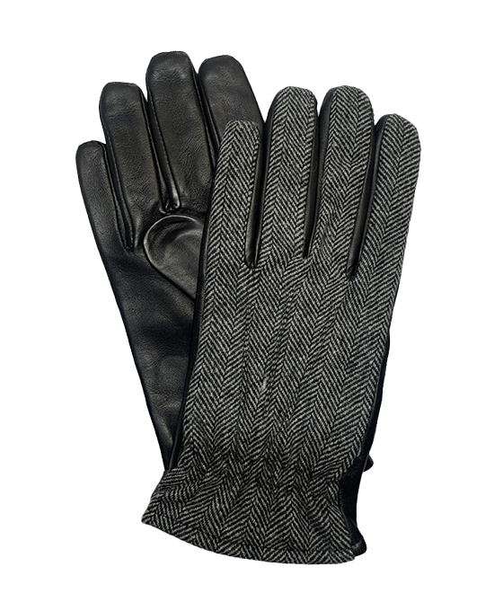 (product) Black Herringbone & Lambskin Gloves
