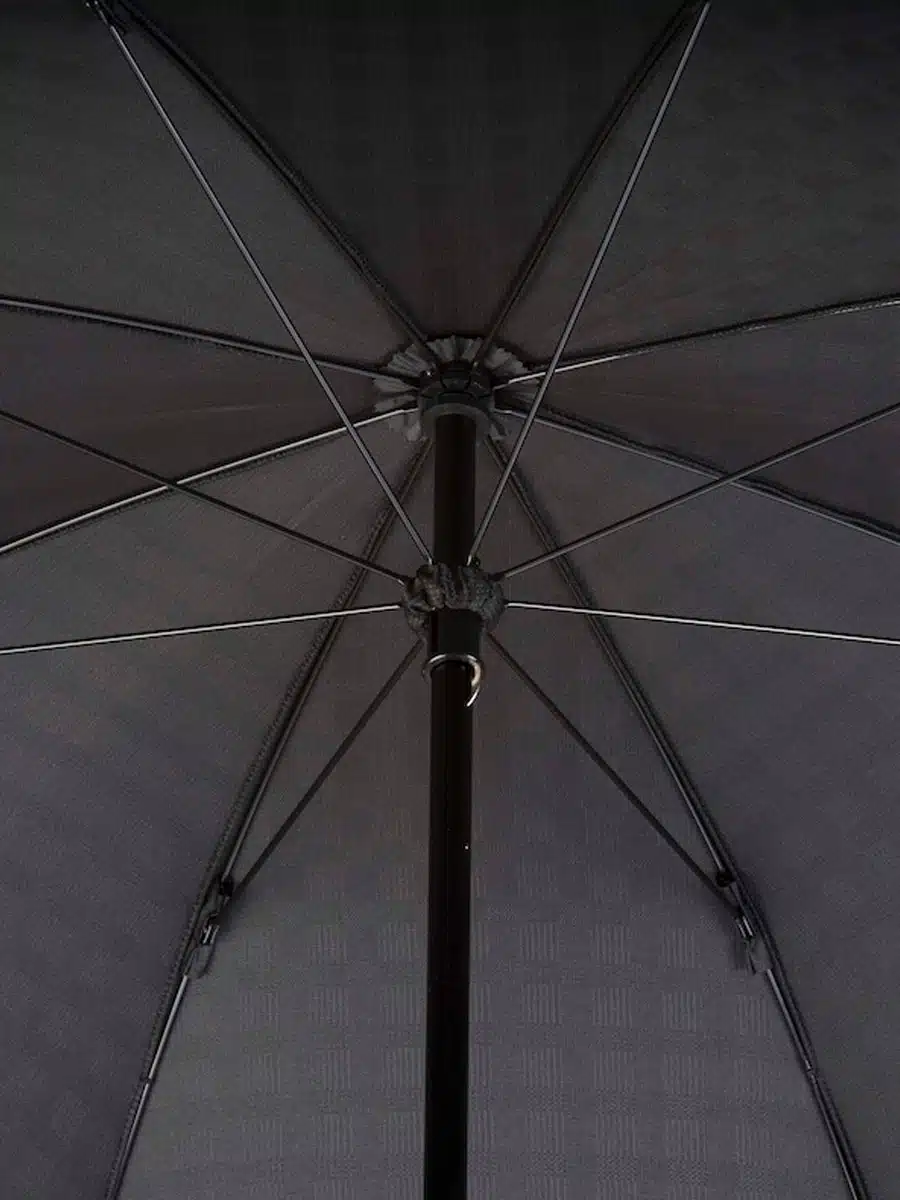(product) Black Patterned Umbrella with Chestnut Handle, Inside view