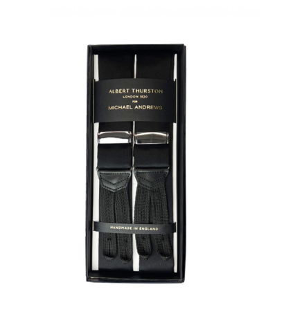 (product) Black Silk Suspenders w Silver Hardware