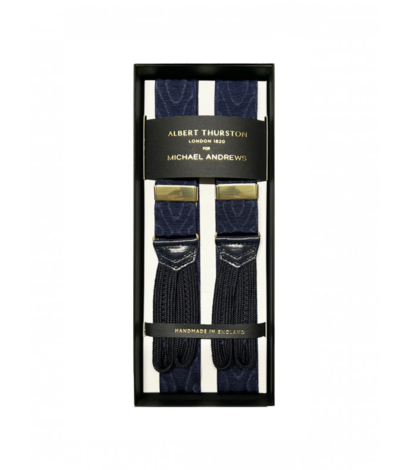 (product) Navy 32mm Moire Suspenders w Gold Hardware