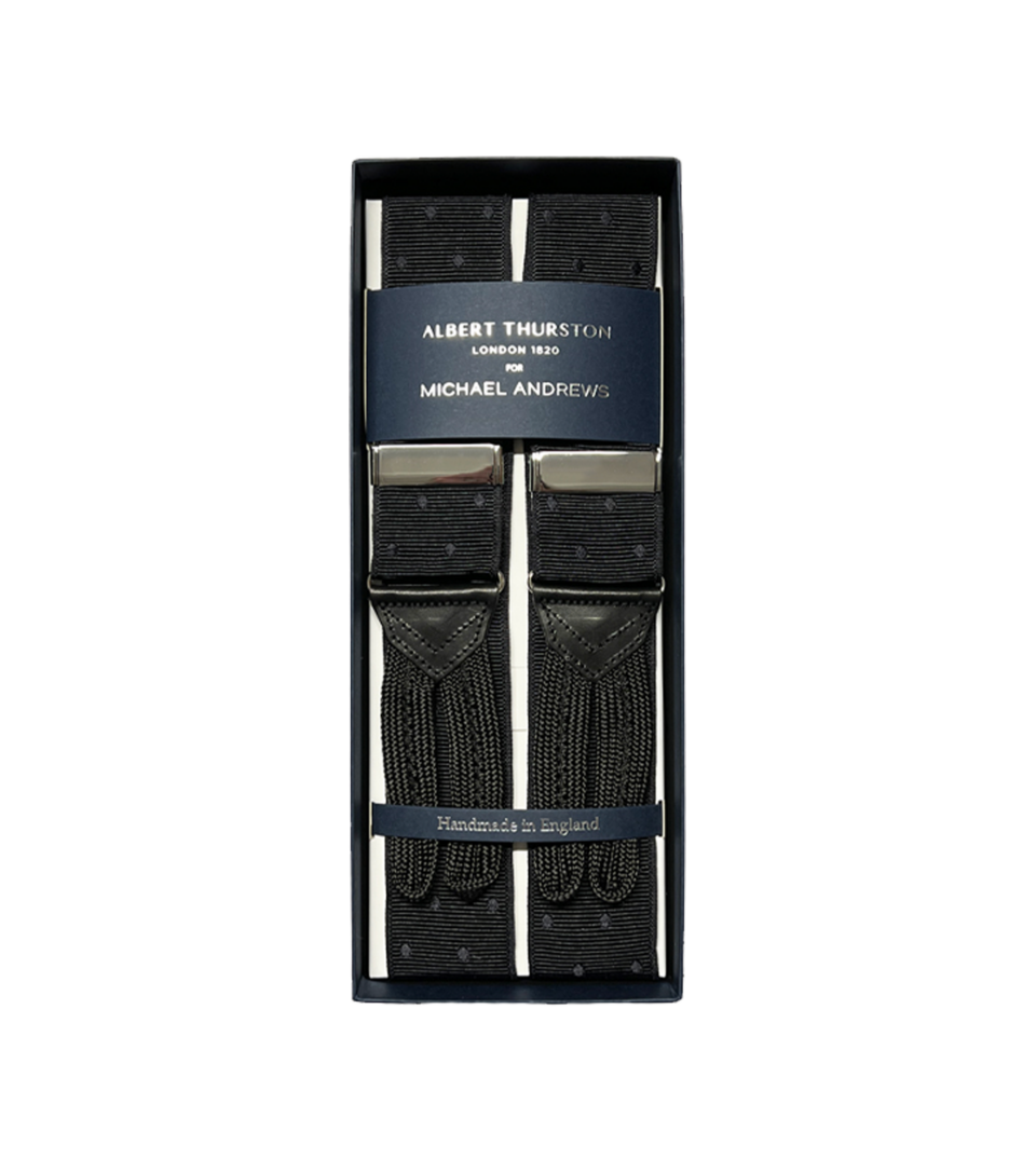 (product) Black Mono Dot Suspenders w Silver Hardware