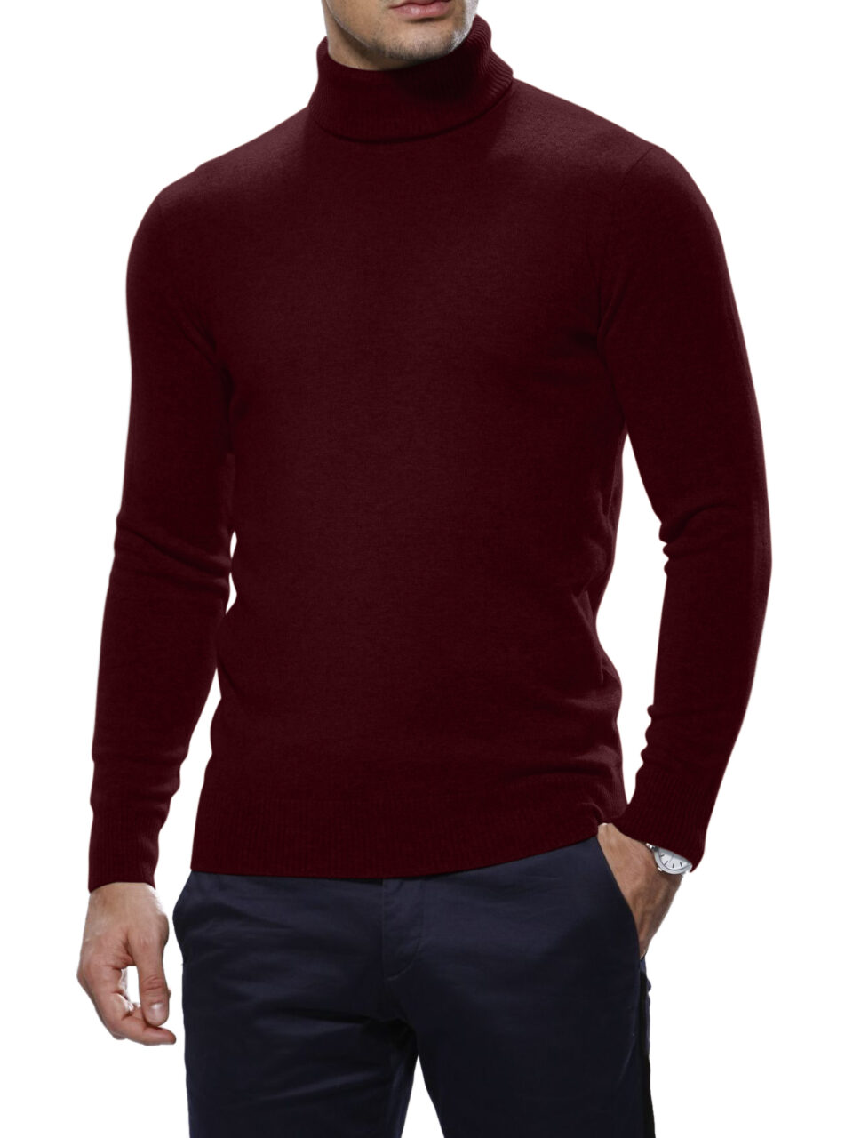 (product) Dark Merlot Merino Wool Turtle Neck Sweater