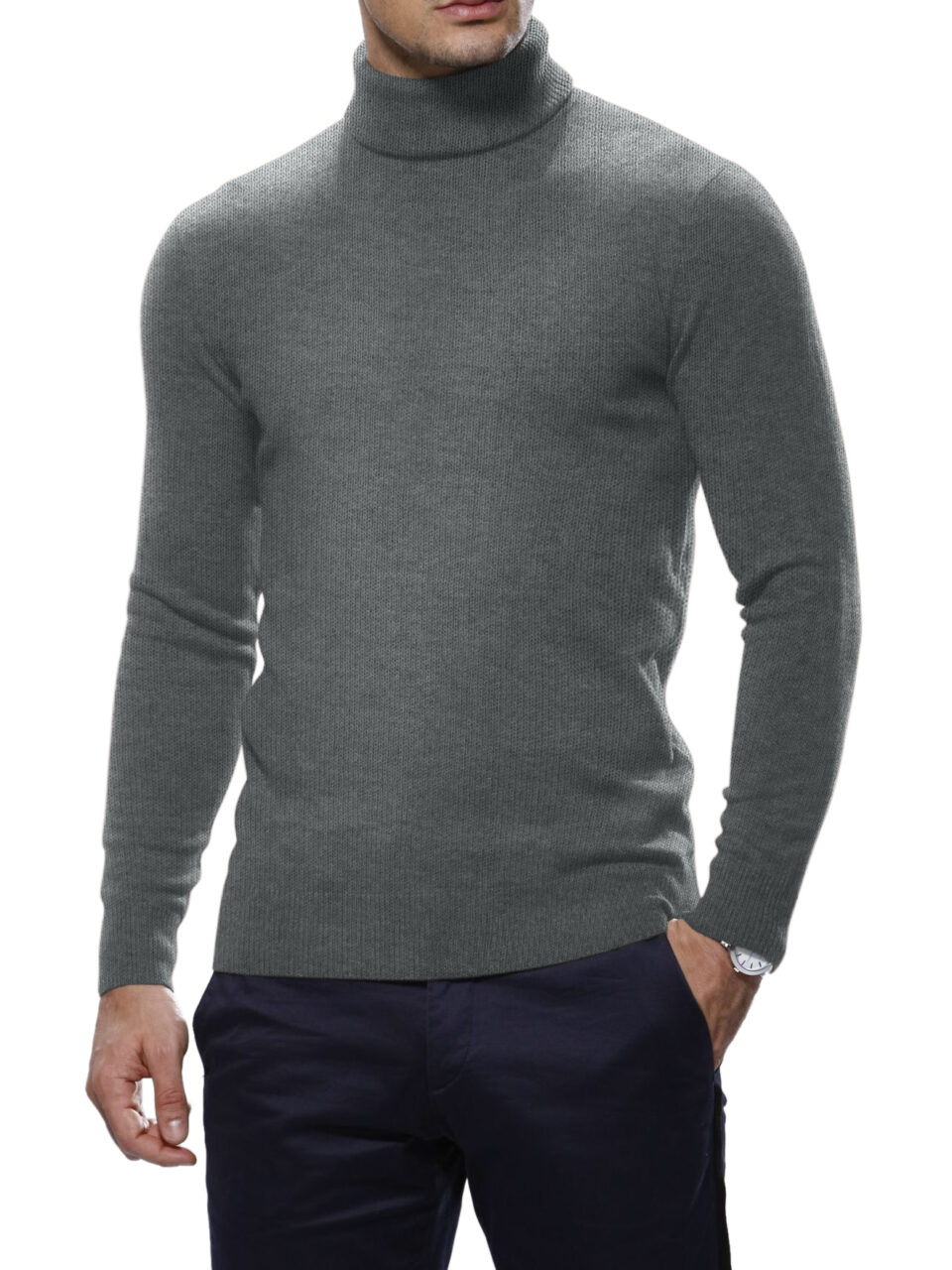 (product) Grey Merino Wool Turtle Neck Sweater
