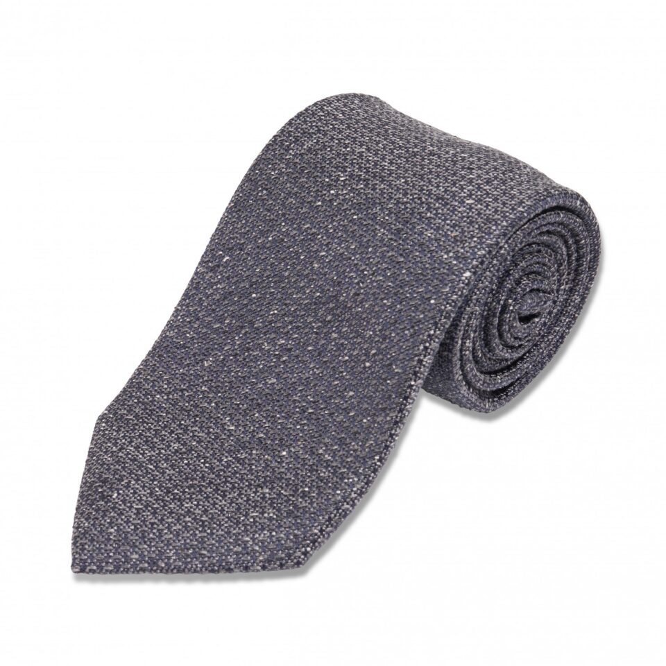 (product) Grey with Blue Solid Silk Necktie, Rolled
