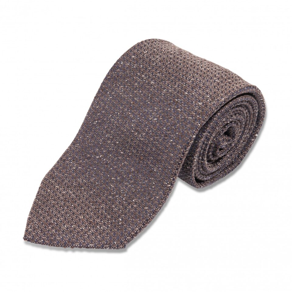 (product) Brown with Blue Speckle Solid Silk Necktie, Rolled