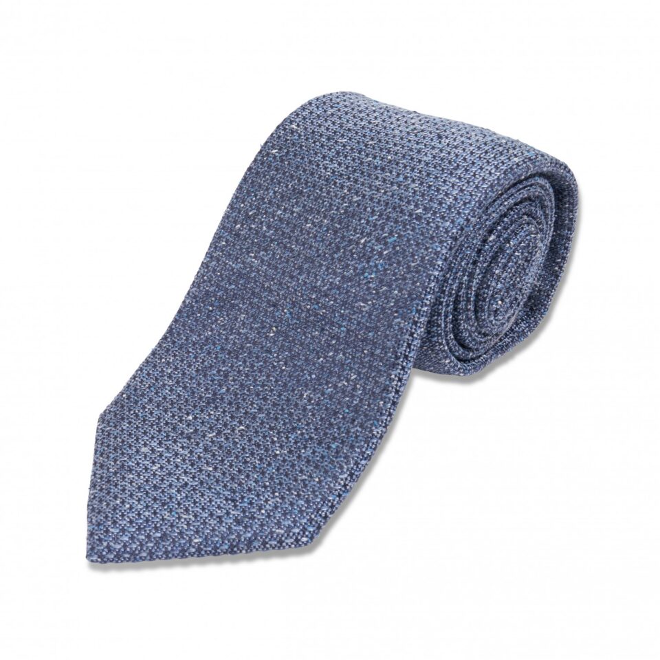 (product) Light Blue with Brown Solid Silk Necktie, Rolled