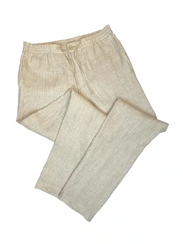 (product) Tan Linen Elastic Waist Pants