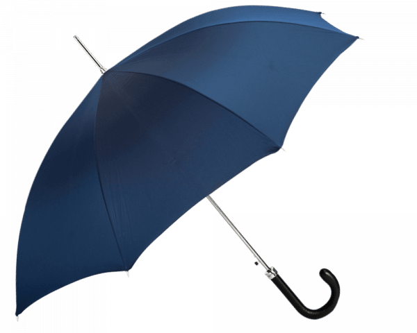 (product) Blue Umbrella with Leather Handle, Open view