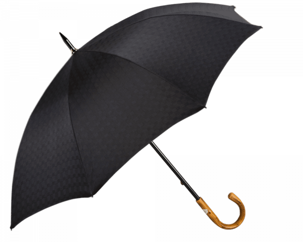 (product) Black Patterned Umbrella with Chestnut Handle, Open view