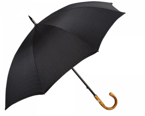 (product) Black Patterned Umbrella with Chestnut Handle, Open view