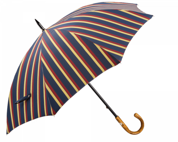 (product) Large Striped Umbrella With Chestnut Handle, Open view