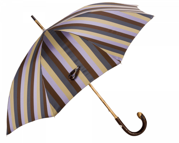 (product) Solid Chestnut Striped Umbrella with Knob End, Open view