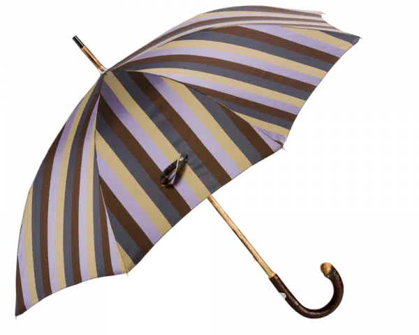(product) Solid Chestnut Striped Umbrella with Knob End, Open view
